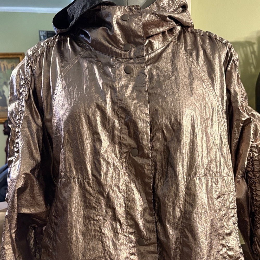 Metallic Brown Hooded Trench Coat - Women's Lightweight Jacket